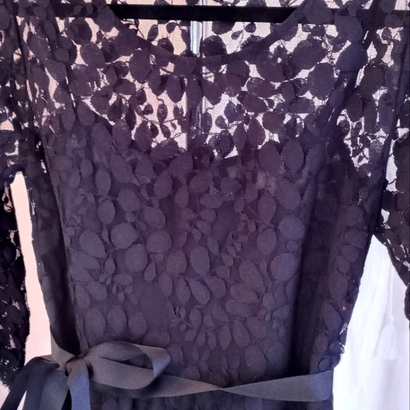 Free People Dress Black Lace Boho 'Queens Love' Mini Ribbon Waist - Picture 6 of 10